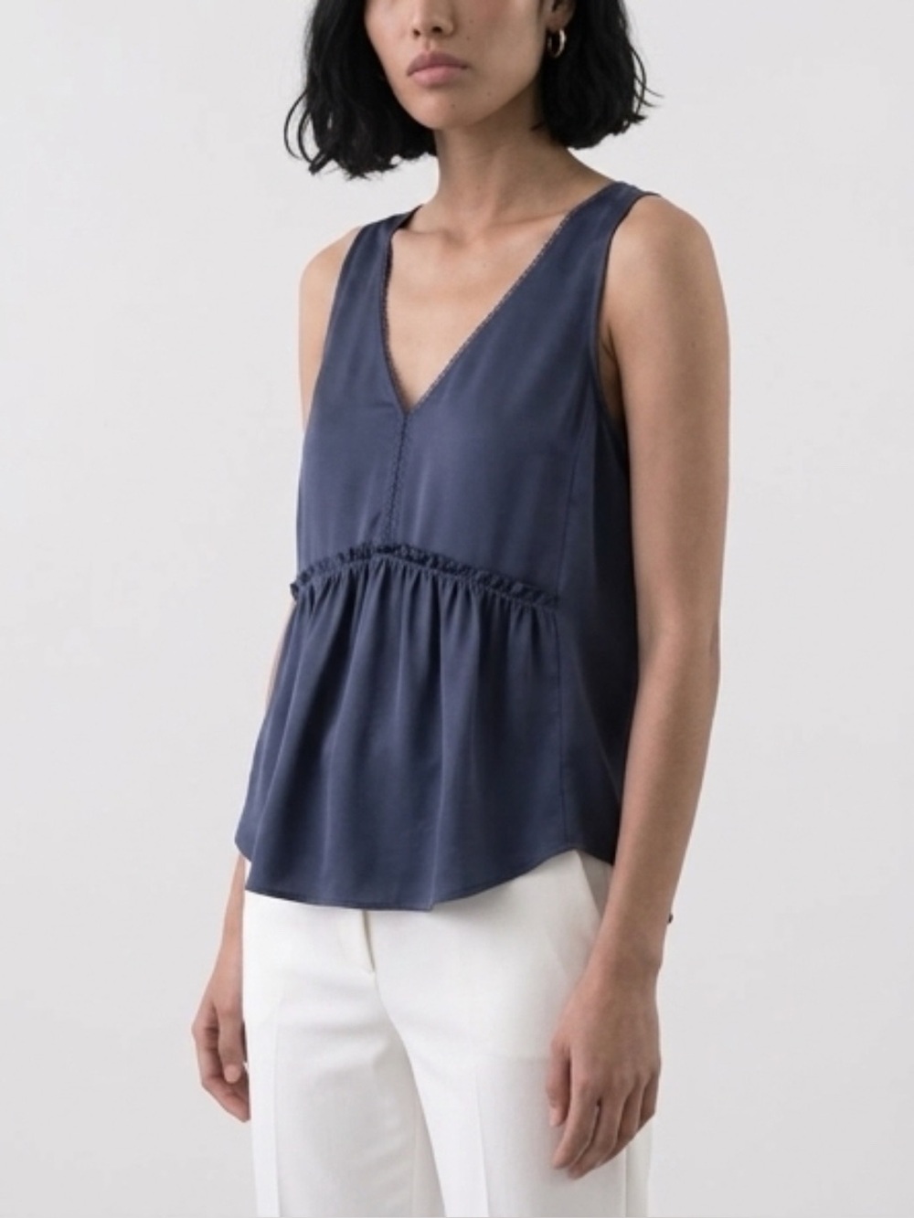 Olivia Palermo 100% Silk Navy Blue Women's Top